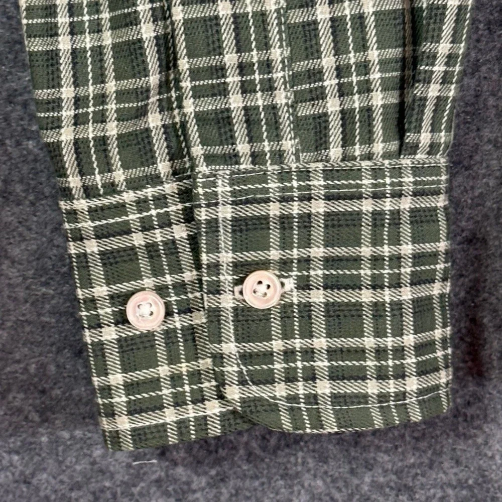 Gustin Mens Green White Plaid Button Down Shirt 100% Cotton Made in USA Size M